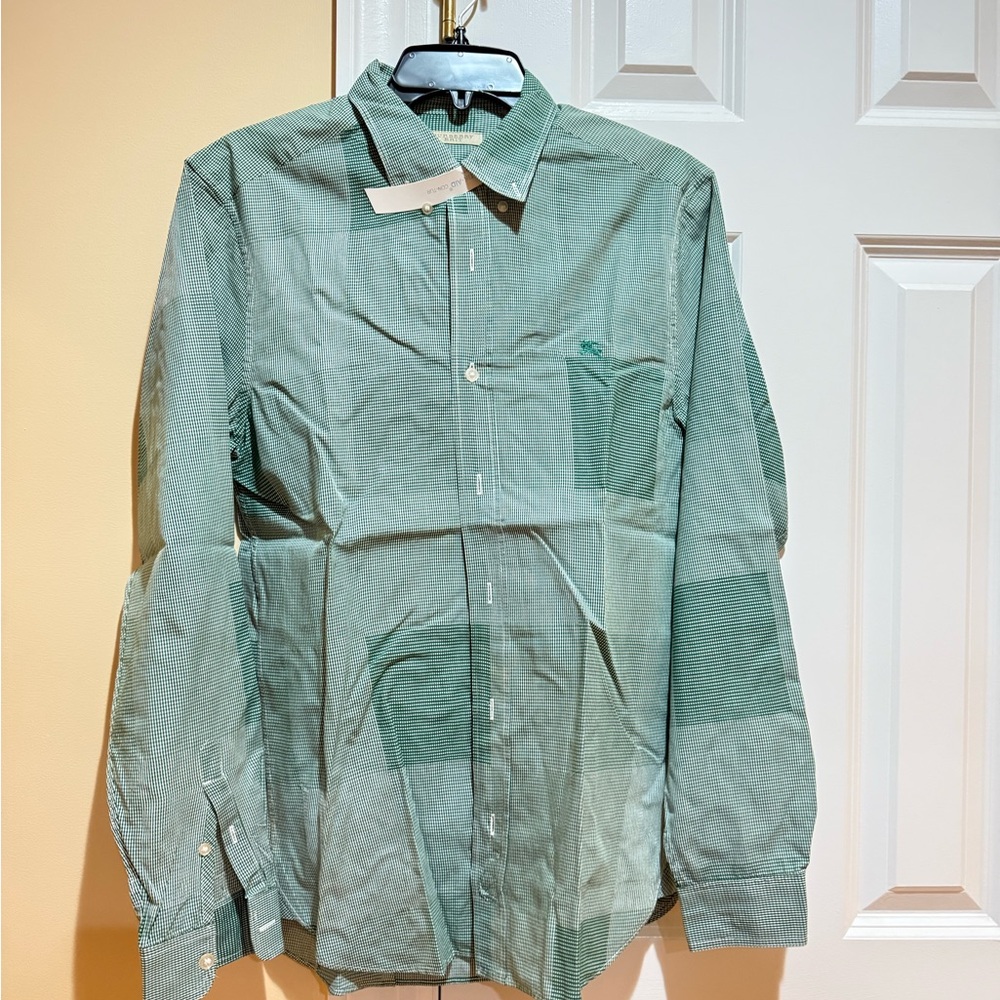 NWOT Burberry Men's Green Plaid Button Down Shirt - Small (P)